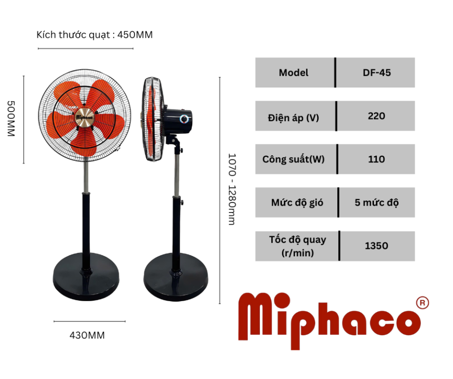 Quạt Đứng Bán Công Nghiệp DF-45 Miphaco - Hình ảnh 2