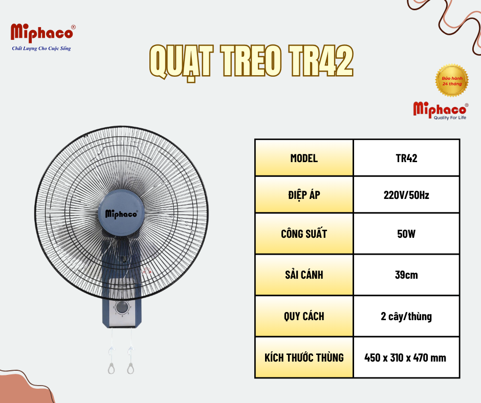 Quạt treo 2 dây TR42 Miphaco - Ảnh 2