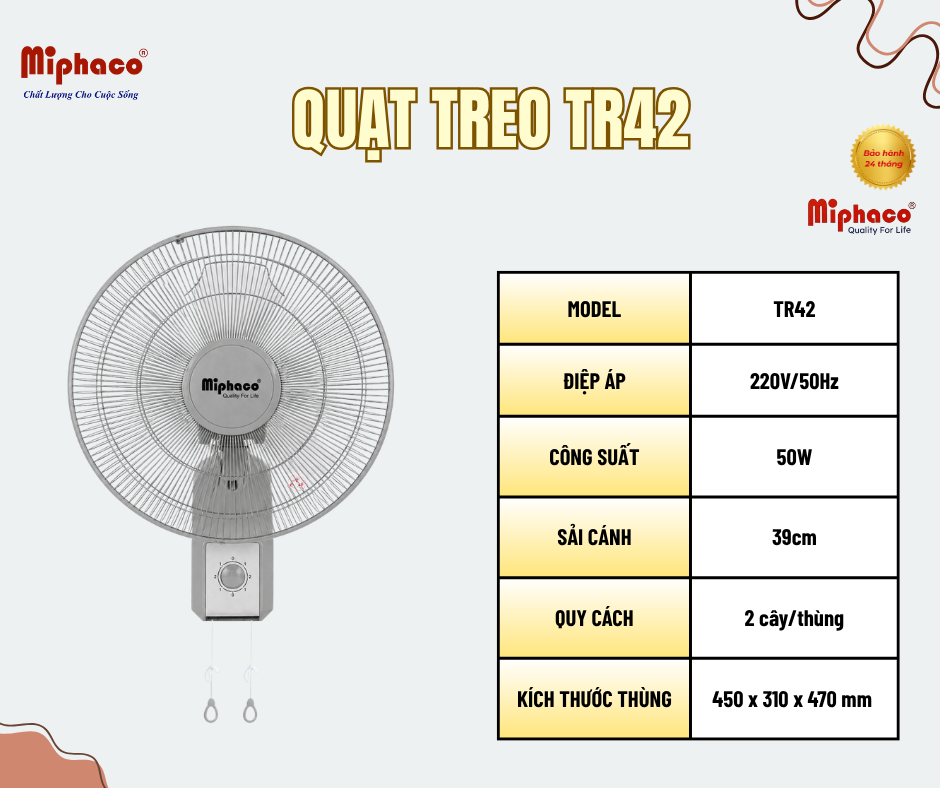 Quạt treo 2 dây TR42 Miphaco - Ảnh 3