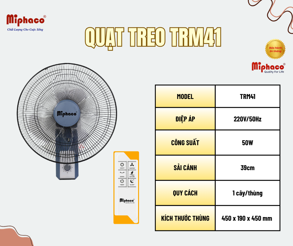 Quạt treo có điều khiển Miphaco TRM41 55W - Ảnh 2