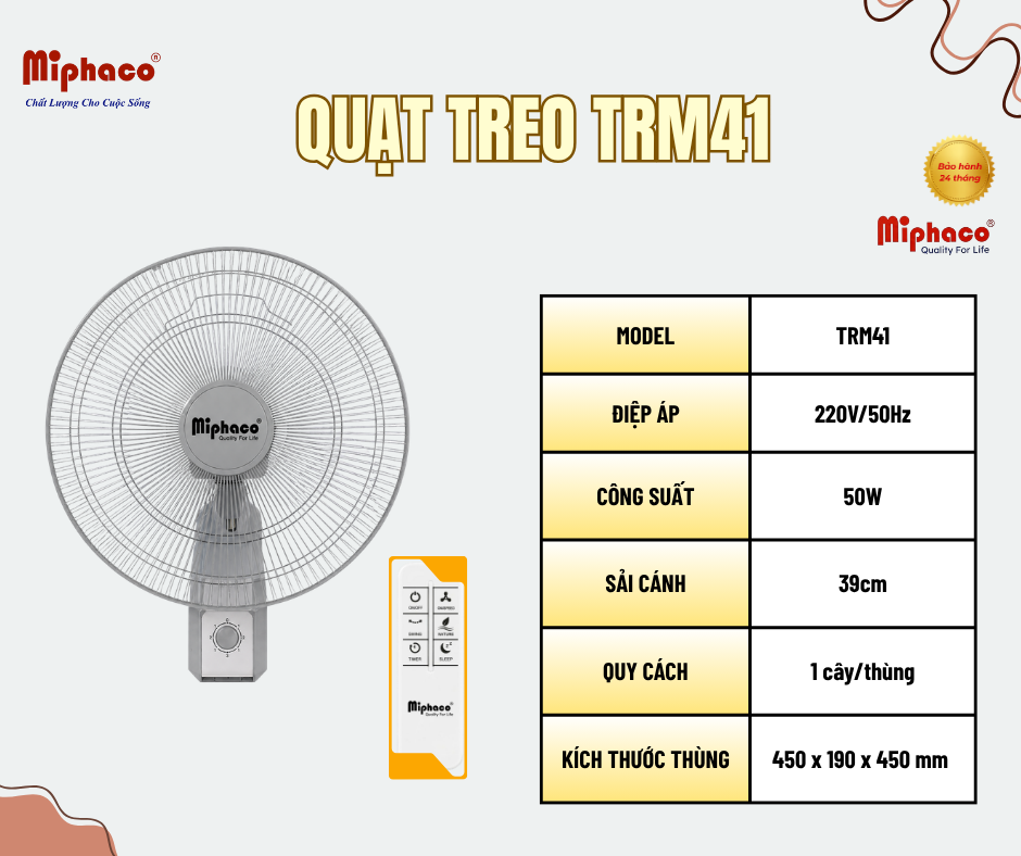 Quạt treo có điều khiển Miphaco TRM41 55W - Ảnh 3